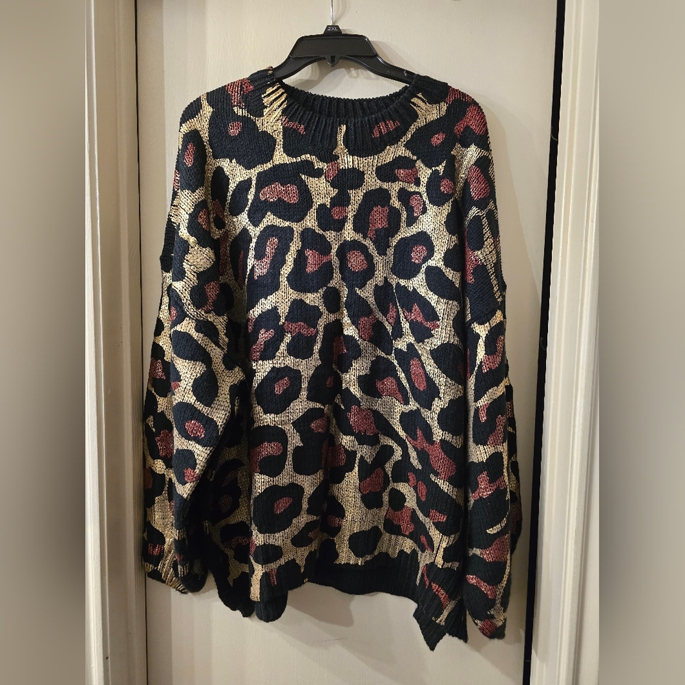 Impressions Black And Gold Leopard Sweater